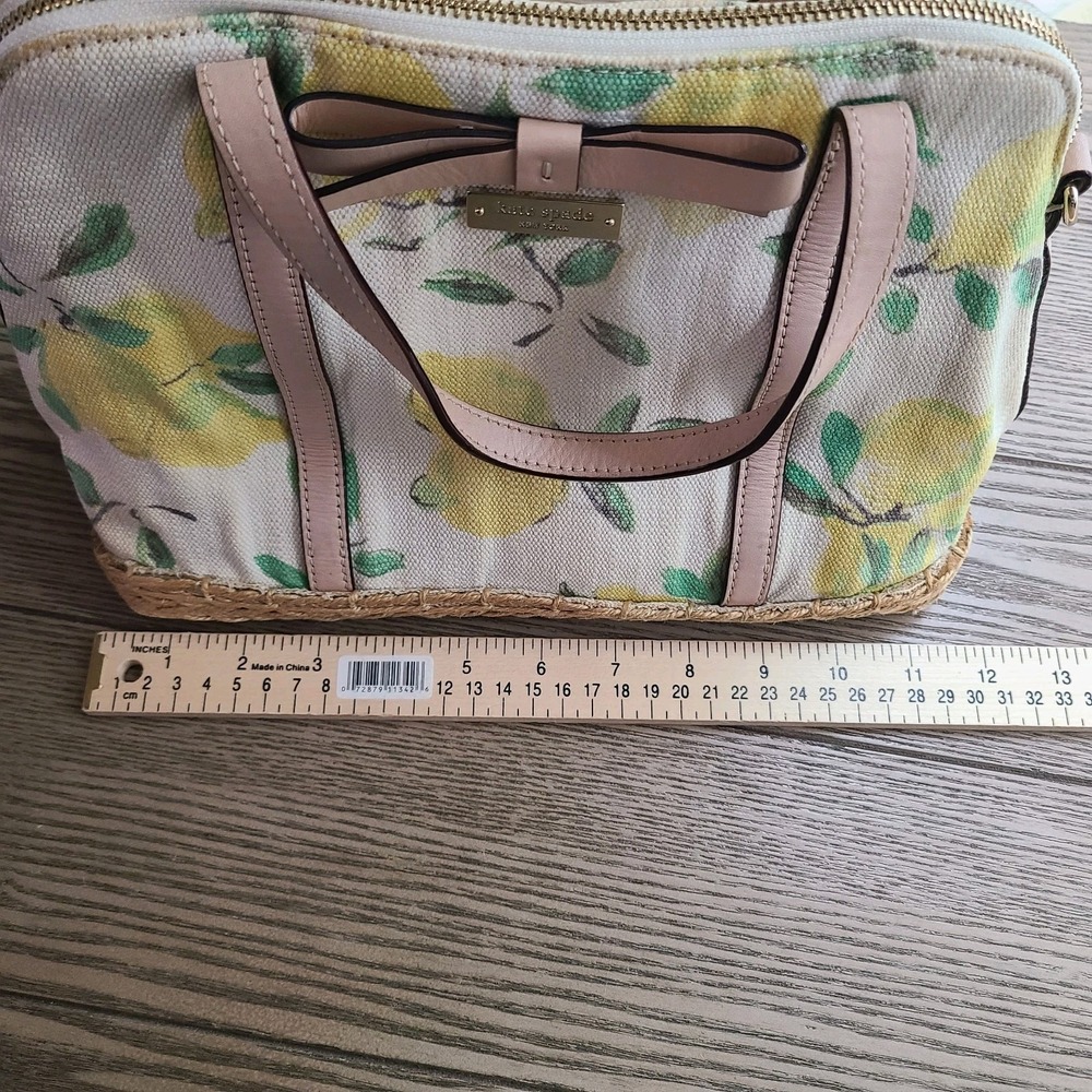 Kate Spade Capri Maise Satchel Cream Yellow Lemon Print Beige Trim Summer Bag - Picture 10 of 12